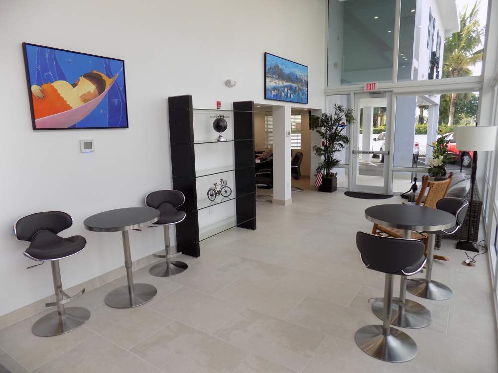 Indoor view with table, chairs, and TV